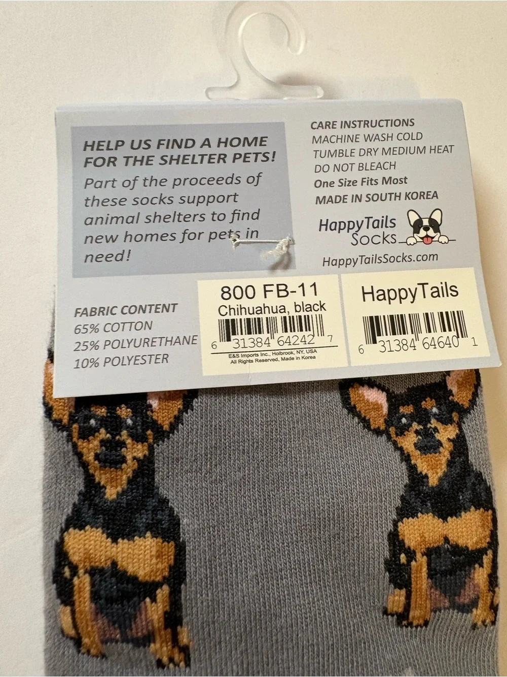 Happy Tails Novelty Dog Print Crew Socks - Gray with Tan Accents OSFM